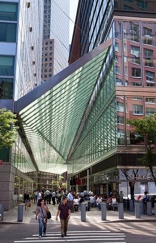 The canopy designed by Preston Scott Cohen covers North End Way, a pedestrian alley in Battery Park City photo by Richard Perry:The New York Times 