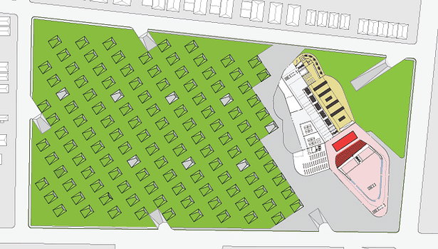 The lower levels of the PMI are publicly accessible and offer the community a library, classrooms, art studios, a gallery, mission outreach information office, recreation center, day care, and the PMI's primary worship hall. Also on the ground floor is the PMI's construction area where they convert shipping containers into missions for global distribution. The remaining levels of the PMI are the housing for the students and members of the community.